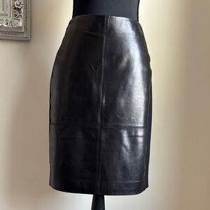 Talbots Black Leather Panel Midi Skirt